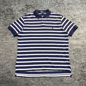 Vintage Polo Ralph Lauren Polo Shirt Navy Striped Blue White Mens Size Large
